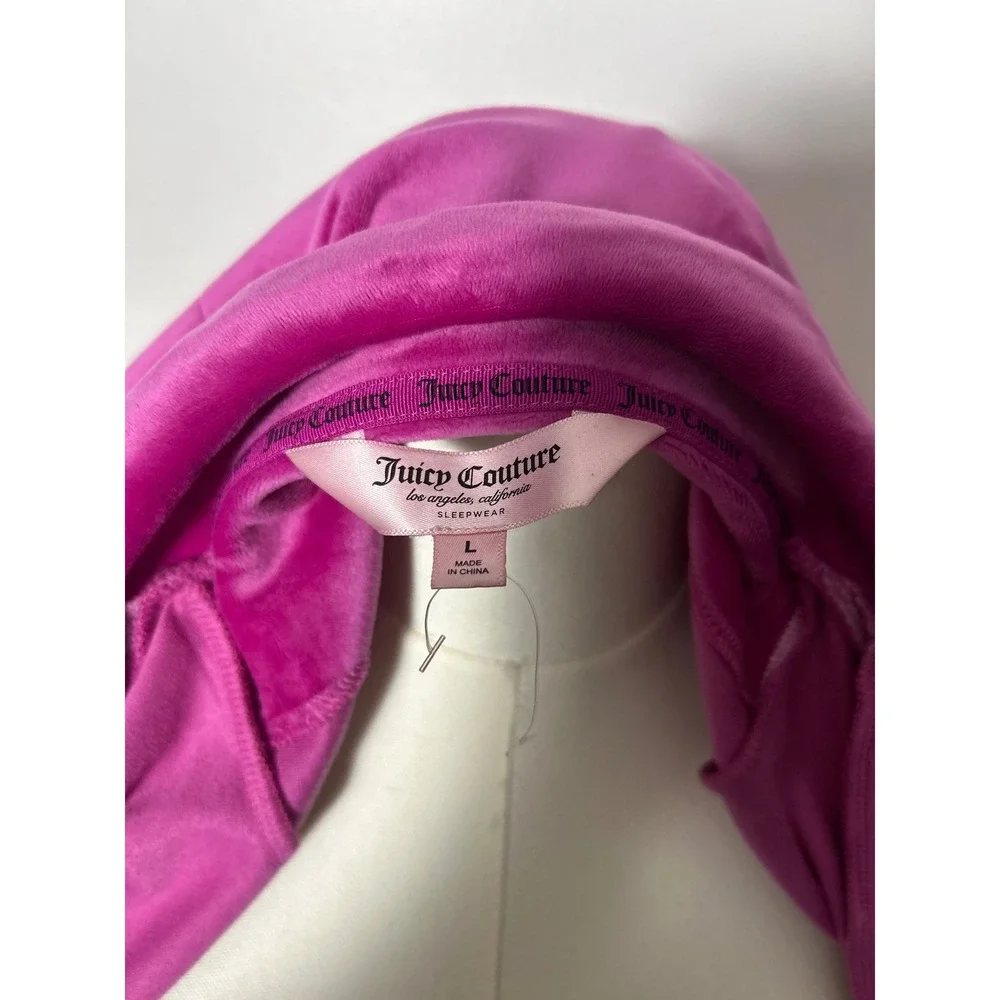 Juicy Couture Pink Velour Pajama‎ Top Rhinestone Logo Button Up Sleepwear